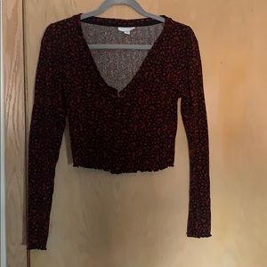 Topshop Black and Red Floral Long Sleeve Crop Top